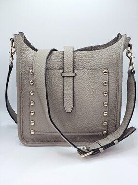 Taupe Gray Pebbled Leather Crossbody Bag w/ Gold Studs by Rebecca Minkoff